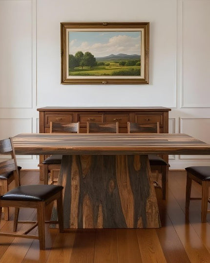 Seven Piece Dark Brown Solid Wood Dining Set with Six Chairs