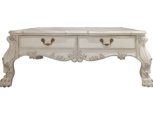 57" Bone Wood Coffee Table With Two Drawers