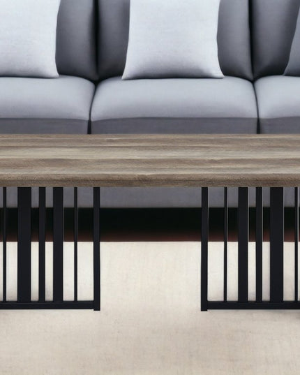 47" Oak and Black Wood And Metal Distressed Frame Coffee Table