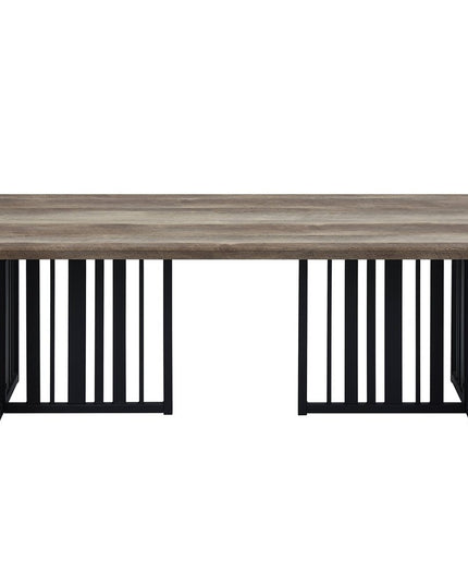 47" Oak and Black Wood And Metal Distressed Frame Coffee Table