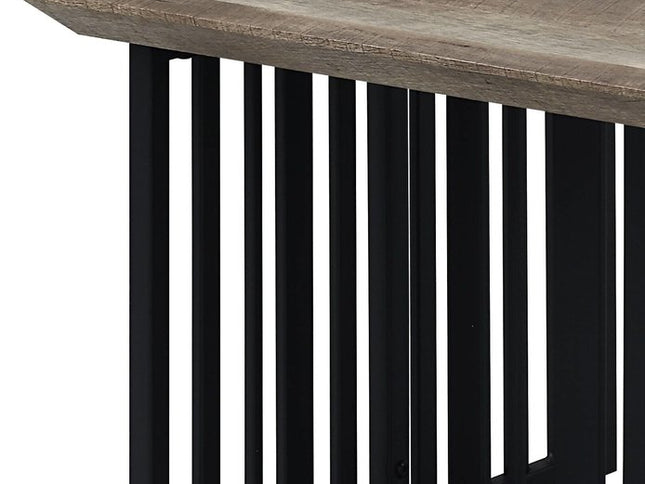 47" Oak and Black Wood And Metal Distressed Frame Coffee Table