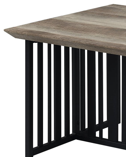 47" Oak and Black Wood And Metal Distressed Frame Coffee Table