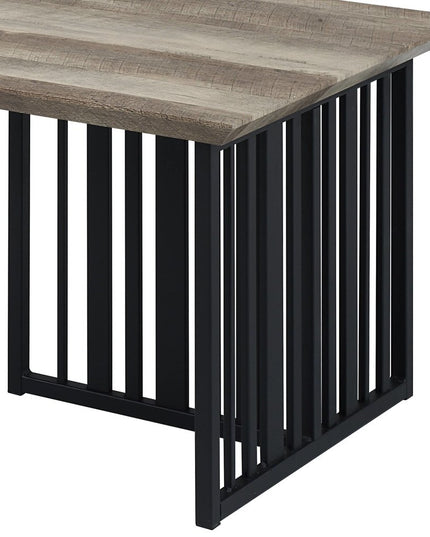 47" Oak and Black Wood And Metal Distressed Frame Coffee Table