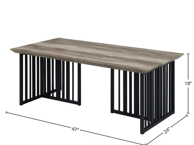 47" Oak and Black Wood And Metal Distressed Frame Coffee Table