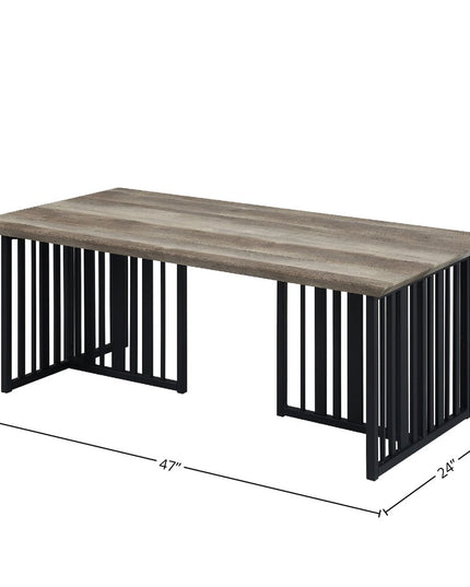 47" Oak and Black Wood And Metal Distressed Frame Coffee Table