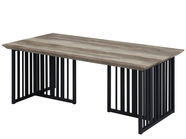 47" Oak and Black Wood And Metal Distressed Frame Coffee Table