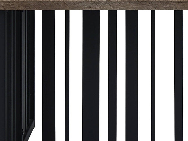 47" Oak and Black Wood And Metal Distressed Frame Coffee Table