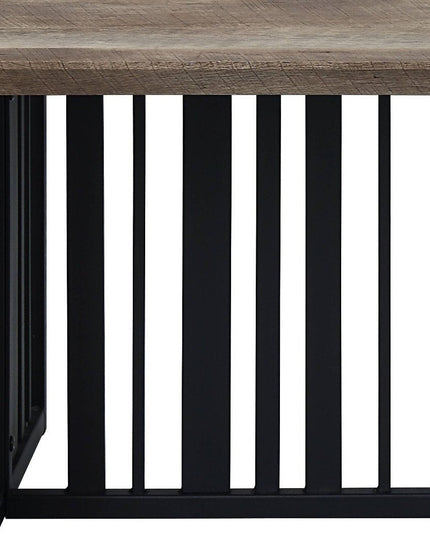 47" Oak and Black Wood And Metal Distressed Frame Coffee Table