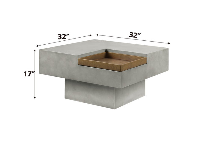 32" Gray Cement Square Distressed Pedestal Coffee Table