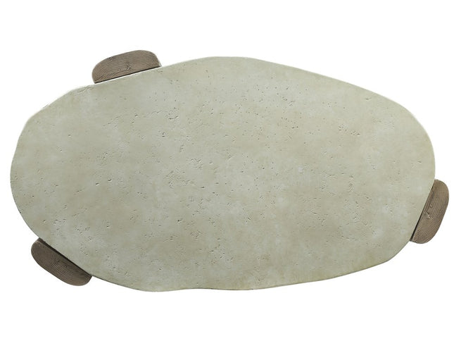 47" Beige and Oak Distressed Cement Oval Coffee Table