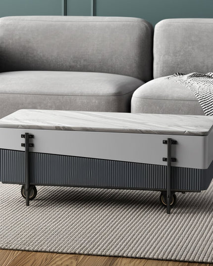 47" Gray White and Black Faux Marble Wood and Steel Lift Top Coffee Table