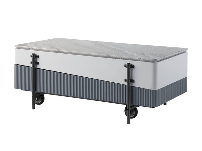 47" Gray White and Black Faux Marble Wood and Steel Lift Top Coffee Table