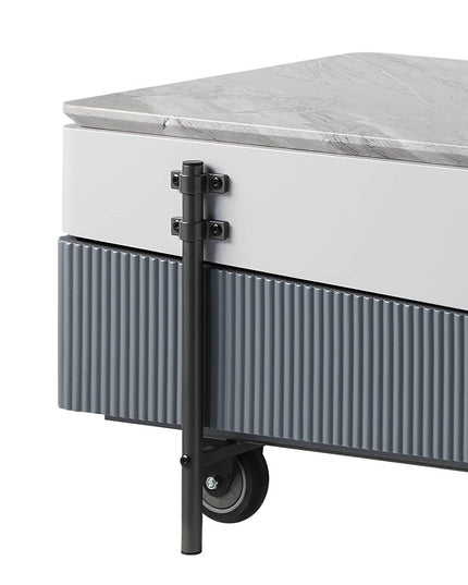 47" Gray White and Black Faux Marble Wood and Steel Lift Top Coffee Table