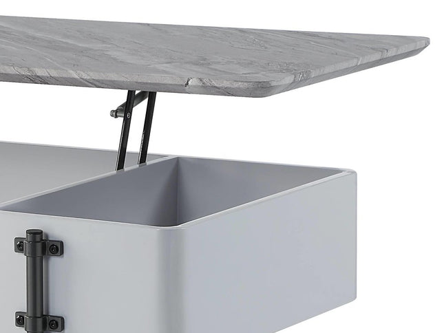 47" Gray White and Black Faux Marble Wood and Steel Lift Top Coffee Table