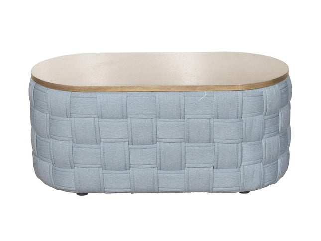 41" Natural and Blue Wood And Woven Fabric Oval Coffee Table