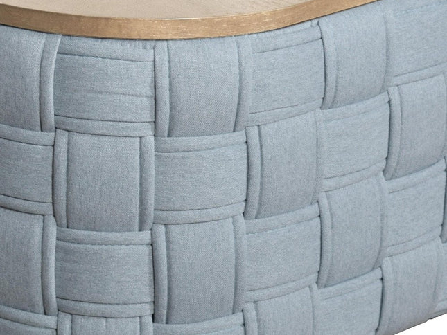 41" Natural and Blue Wood And Woven Fabric Oval Coffee Table