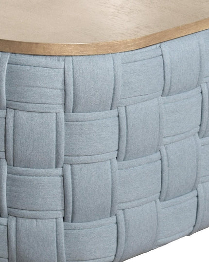 41" Natural and Blue Wood And Woven Fabric Oval Coffee Table