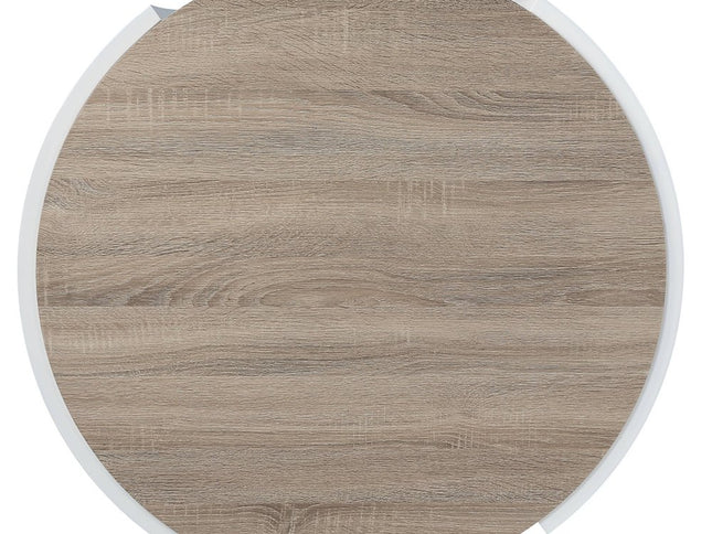 33" Oak and White Wood Round Partial Frame Coffee Table