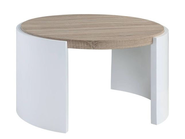 33" Oak and White Wood Round Partial Frame Coffee Table