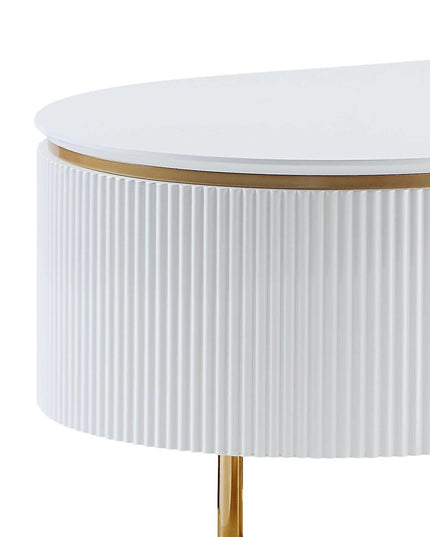 47" White and Gold Wood Oval Coffee Table With Drawer