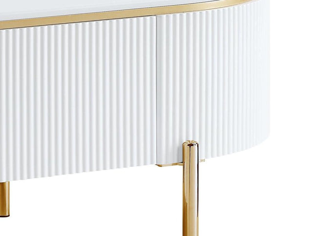 47" White and Gold Wood Oval Coffee Table With Drawer