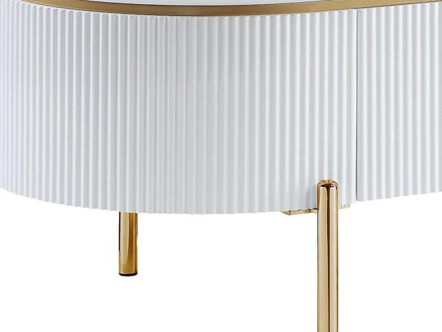 47" White and Gold Wood Oval Coffee Table With Drawer