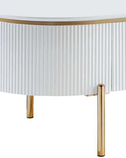 47" White and Gold Wood Oval Coffee Table With Drawer