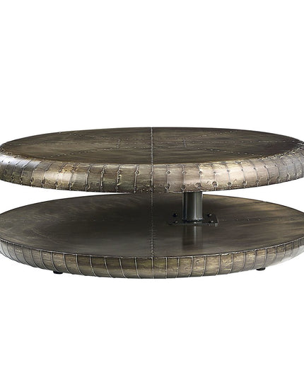 39" Bronze Aluminum Round Floor Shelf Coffee Table With Shelf