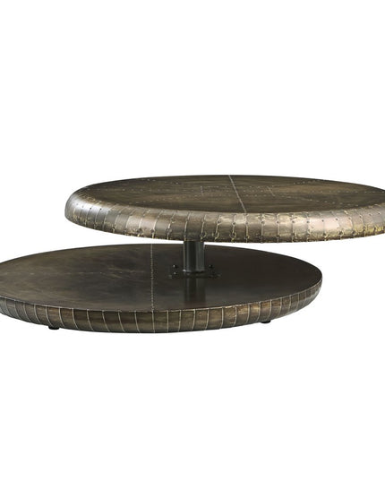 39" Bronze Aluminum Round Floor Shelf Coffee Table With Shelf