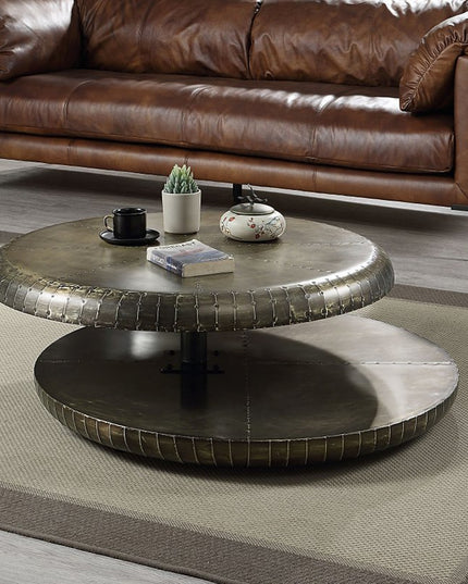 39" Bronze Aluminum Round Floor Shelf Coffee Table With Shelf