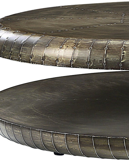 39" Bronze Aluminum Round Floor Shelf Coffee Table With Shelf