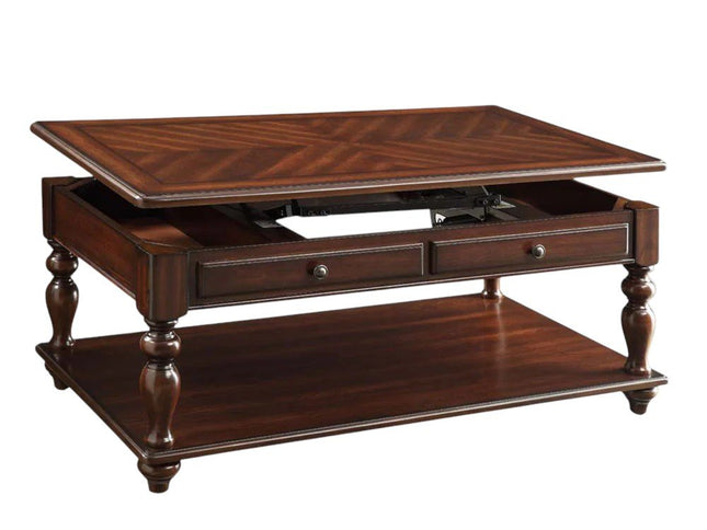 48" Brown Wood Lift Top Coffee Table With Shelf