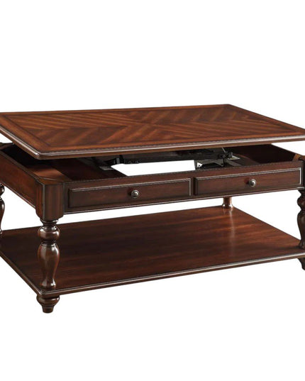 48" Brown Wood Lift Top Coffee Table With Shelf