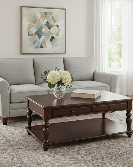 48" Brown Wood Lift Top Coffee Table With Shelf