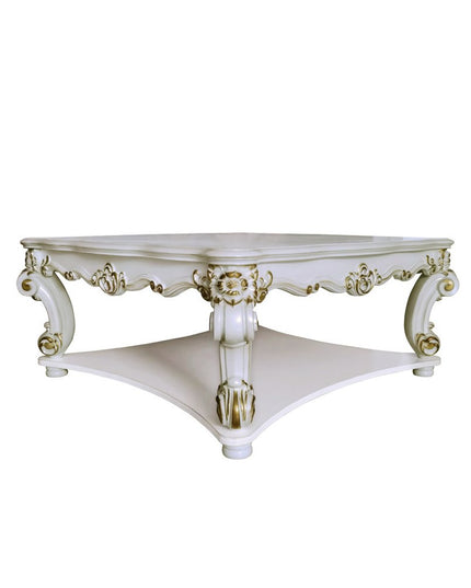 58" Ivory and Gold Wood Square Coffee Table With Shelf
