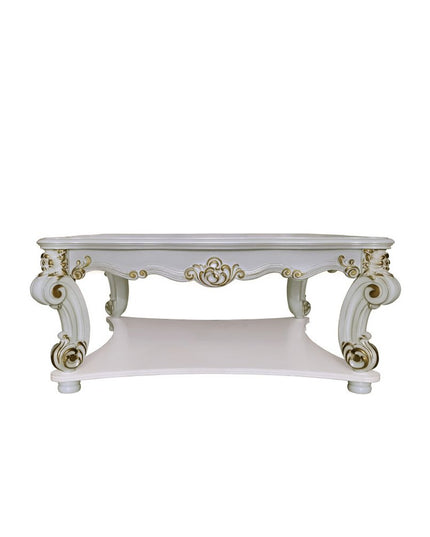 58" Ivory and Gold Wood Square Coffee Table With Shelf