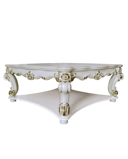 58" Ivory and Gold Wood Square Coffee Table With Shelf