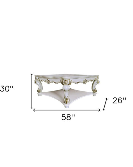 58" Ivory and Gold Wood Square Coffee Table With Shelf