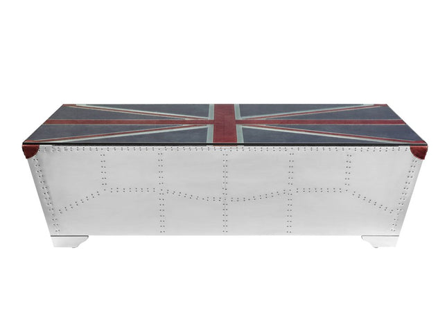 64" Silver Navy Blue And Red Union Jack Aviator Coffee Table