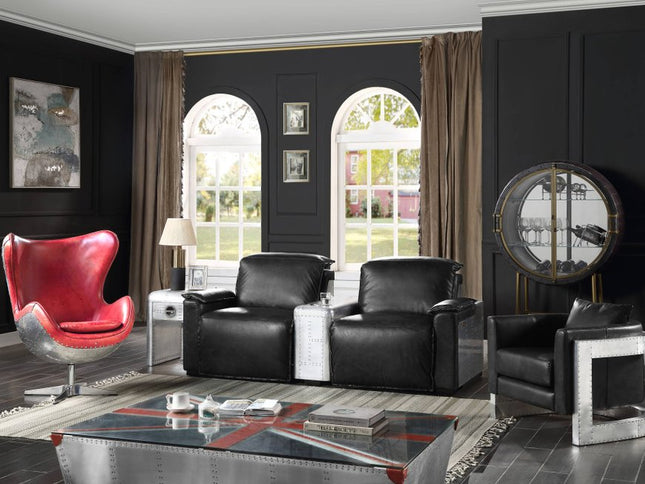 64" Silver Navy Blue And Red Union Jack Aviator Coffee Table