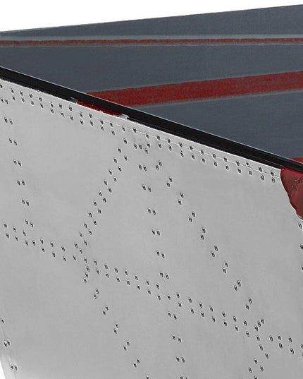 64" Silver Navy Blue And Red Union Jack Aviator Coffee Table