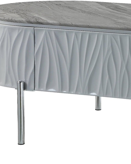47" Gray Wood and Steel Oval Coffee Table With Drawer