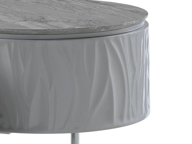 47" Gray Wood and Steel Oval Coffee Table With Drawer