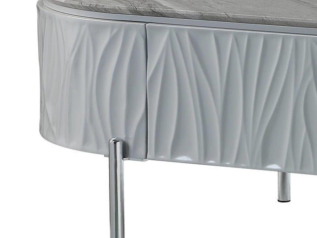 47" Gray Wood and Steel Oval Coffee Table With Drawer