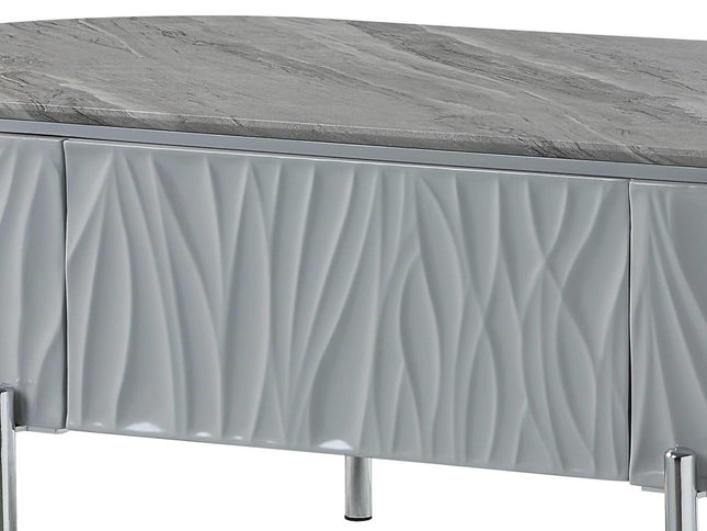 47" Gray Wood and Steel Oval Coffee Table With Drawer