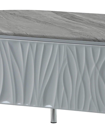 47" Gray Wood and Steel Oval Coffee Table With Drawer