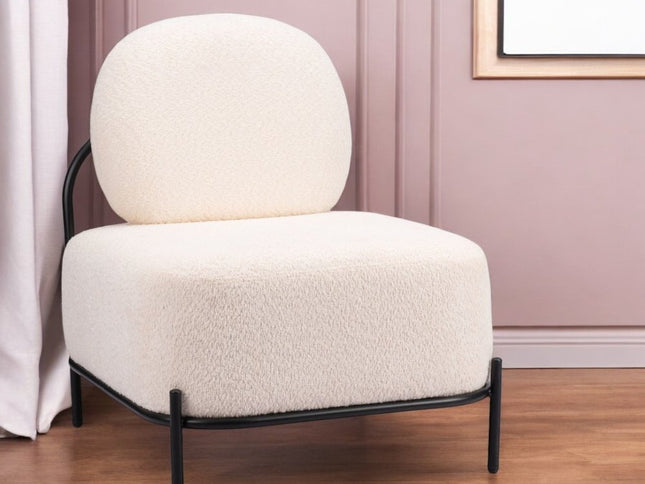 27" White And Black Sherpa And Upholstered Side Chair