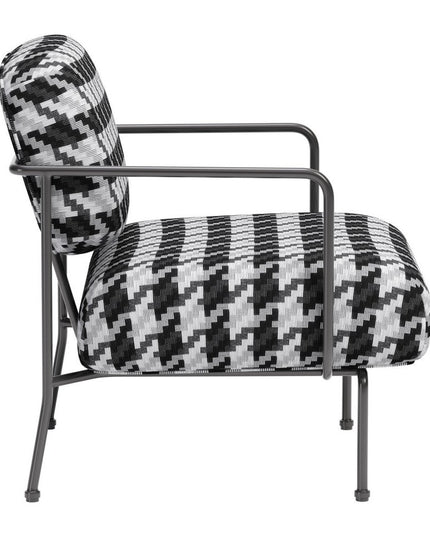 29" Black And White And Black Upholstered Houndstooth Arm Chair