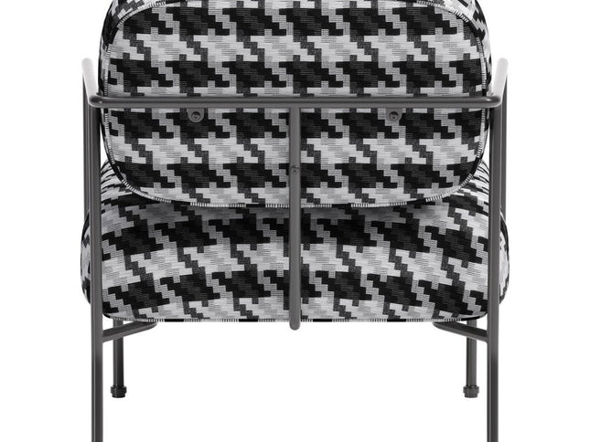 29" Black And White And Black Upholstered Houndstooth Arm Chair