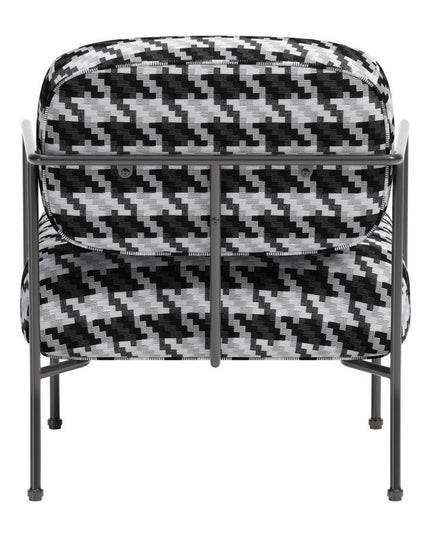 29" Black And White And Black Upholstered Houndstooth Arm Chair